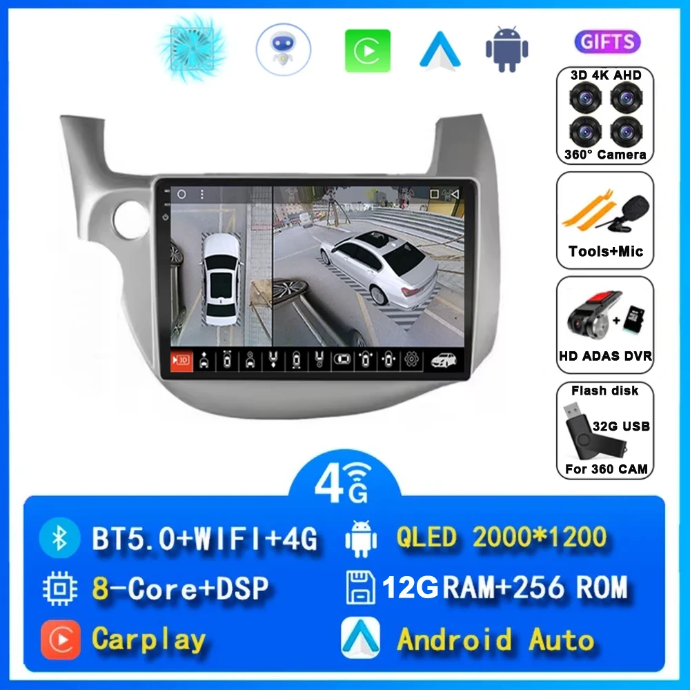10 "Autoradio Radio Voor Honda Fit Jazz 2007 - 2014 2din Android 15 Carplay Multimidia Video Player Navigatie GPS Head Unit