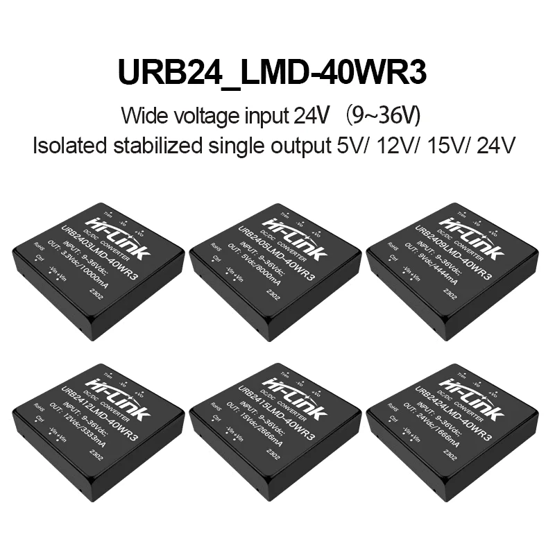 Hi-Link Self Reset Short Circuit Guard Power Transducer URB24xxLMD 40WR3 40W 4 1 Wide Input Single Constant Voltage Delivery