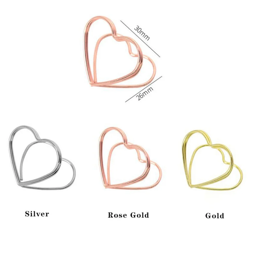 100pcs Gold Heart Shape Place Card Holder - Mini Table Photo Picture Holders for Wedding Party Birthday Office
