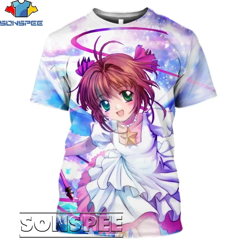 SONSPEE-T-shirt anime para homens e mulheres, impressão 3D, t-shirt bonito, Sakura Card Captor, Harajuku, top oversize, crianças, moda verão