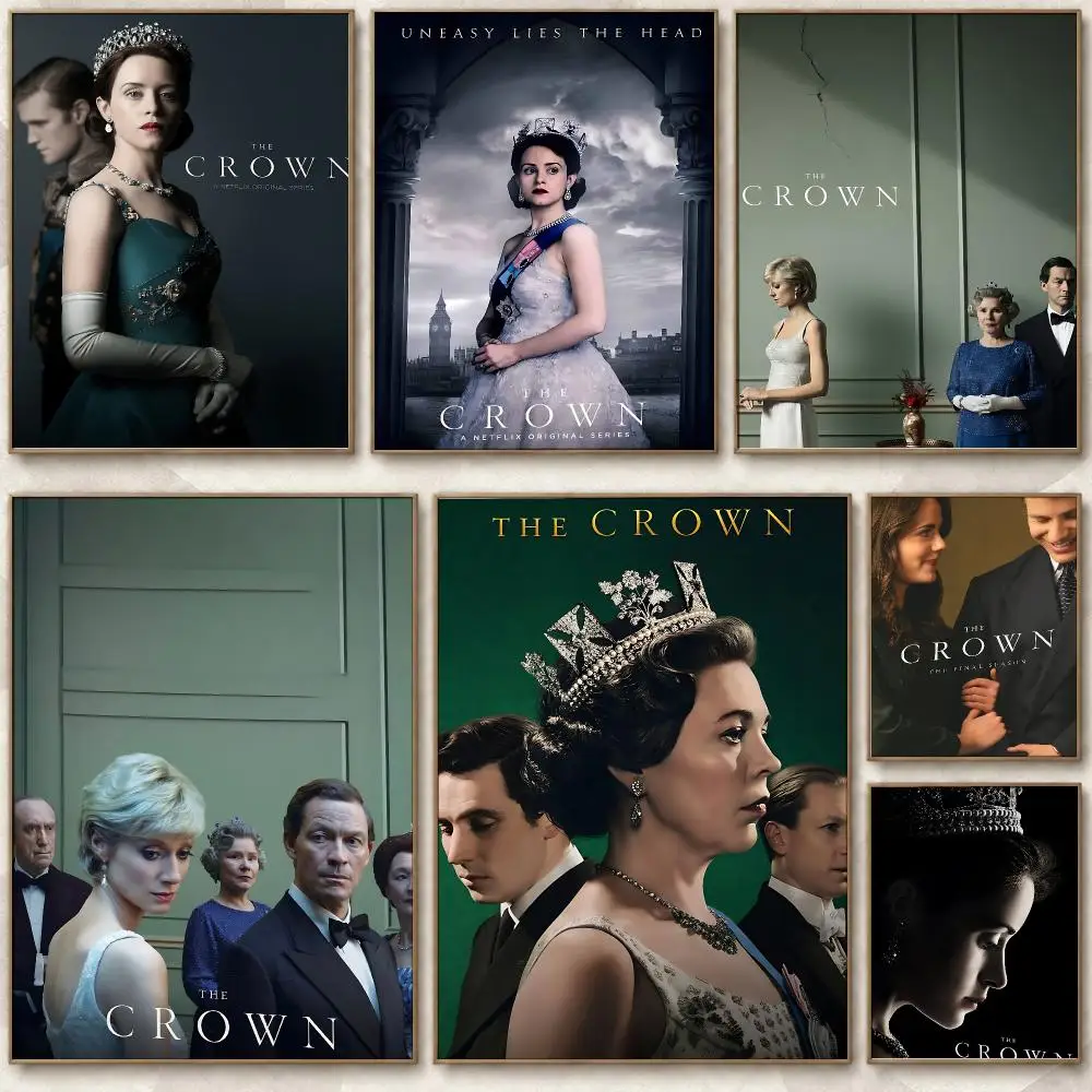 Refined TV Series The Crown Poster Chic Art Poster Self-Adhesive No Glue Residue for Bedroom Hallway