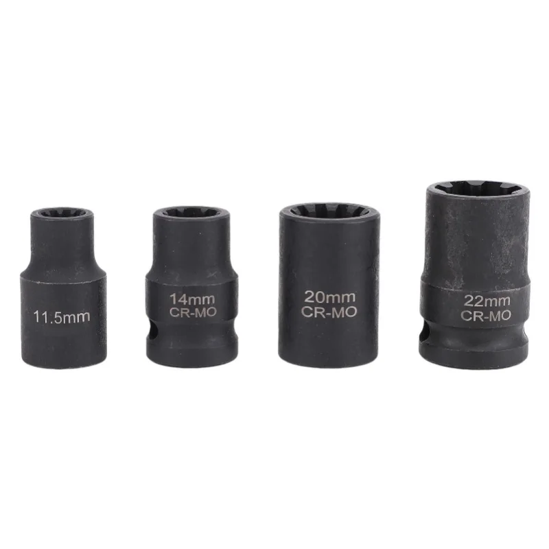 

4pcs Brake Caliper Socket Set 1/2in Drive Brake Caliper Removal Tool 11.5mmx10pt 14mmx7pt 20mmx10pt 22mmx7pt