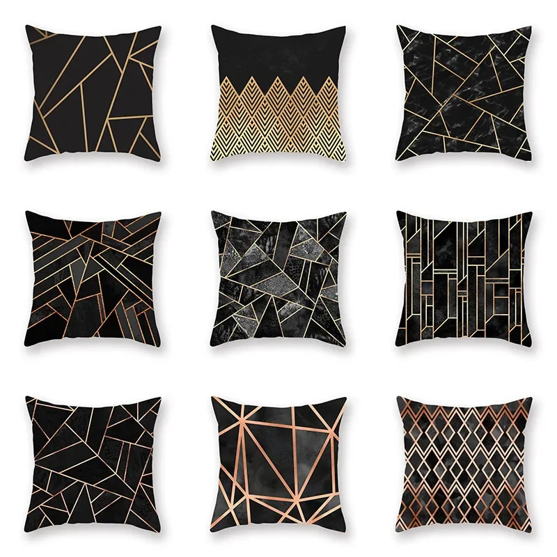 

45X45CM Luxury Golden Black Pattern Decorative Irregular Geometry Pillowcase Pillow Cover Black Marble Bedding for wedding