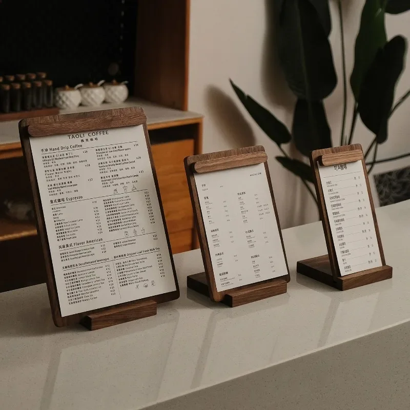 Wooden Menu Stand Paper Photo Display Holder Tabletop Menu Sign Holder For Cafe Restaurant Bar Coffee Shop Table Price List