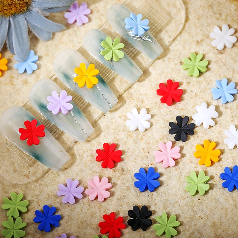 50PCS Mixed Color Four Leaf Clover 3D Nail Art Charms Flower Accessories Parts Nails Decoration Supplies Material Manicure Decor