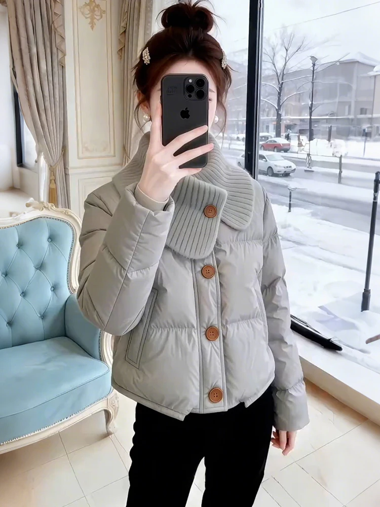 

Корейская утепленная вязаная куртка с воротником-стойкой и пэчворком из хлопка, женская зимняя новая модная теплая верхняя одежда