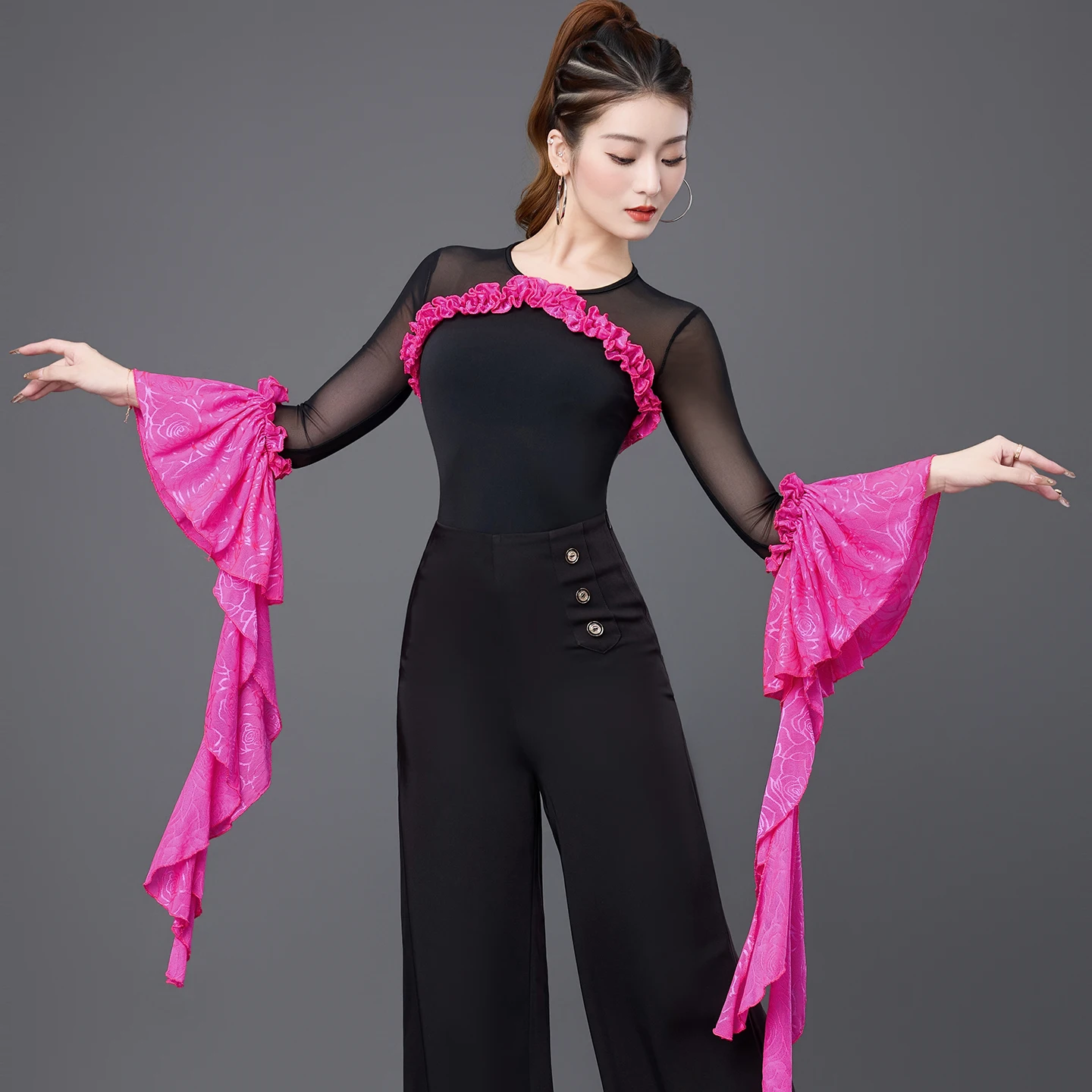 ملابس ممارسة الرقص الحديث 2025 الجديدة للرقص اللاتيني الفالس بأكمام طويلة LY5253 #1