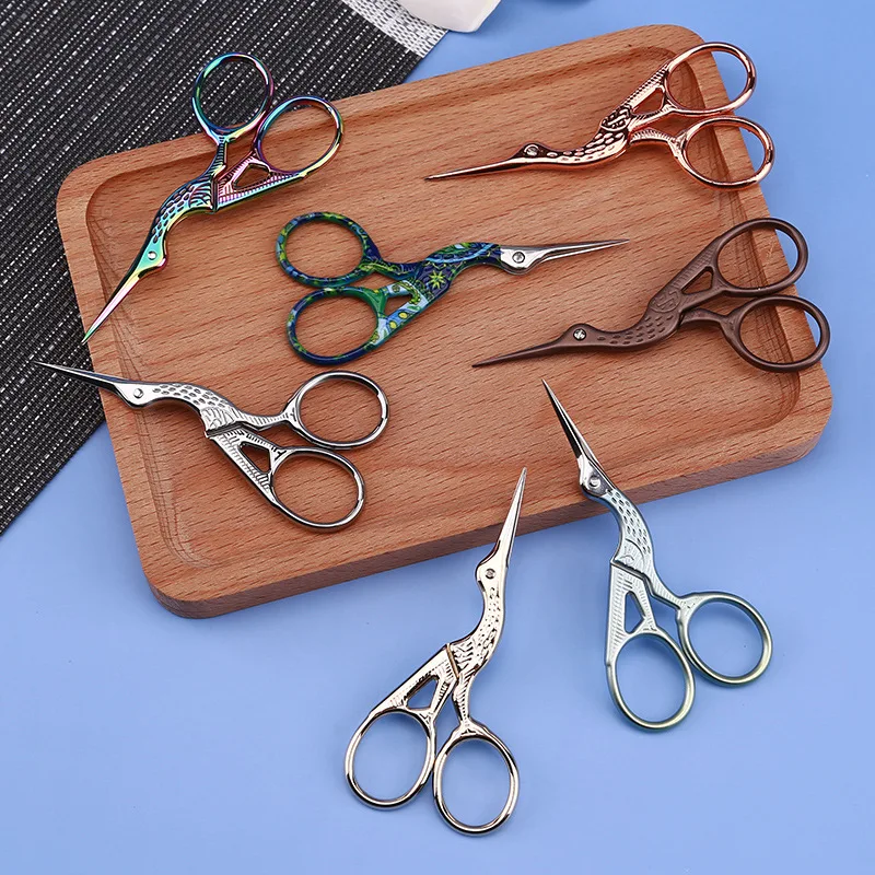 Retro Crane Scissors Stainless Steel Nice Color Finished Cutter for Handwork DIY Tea Office School Households F7348