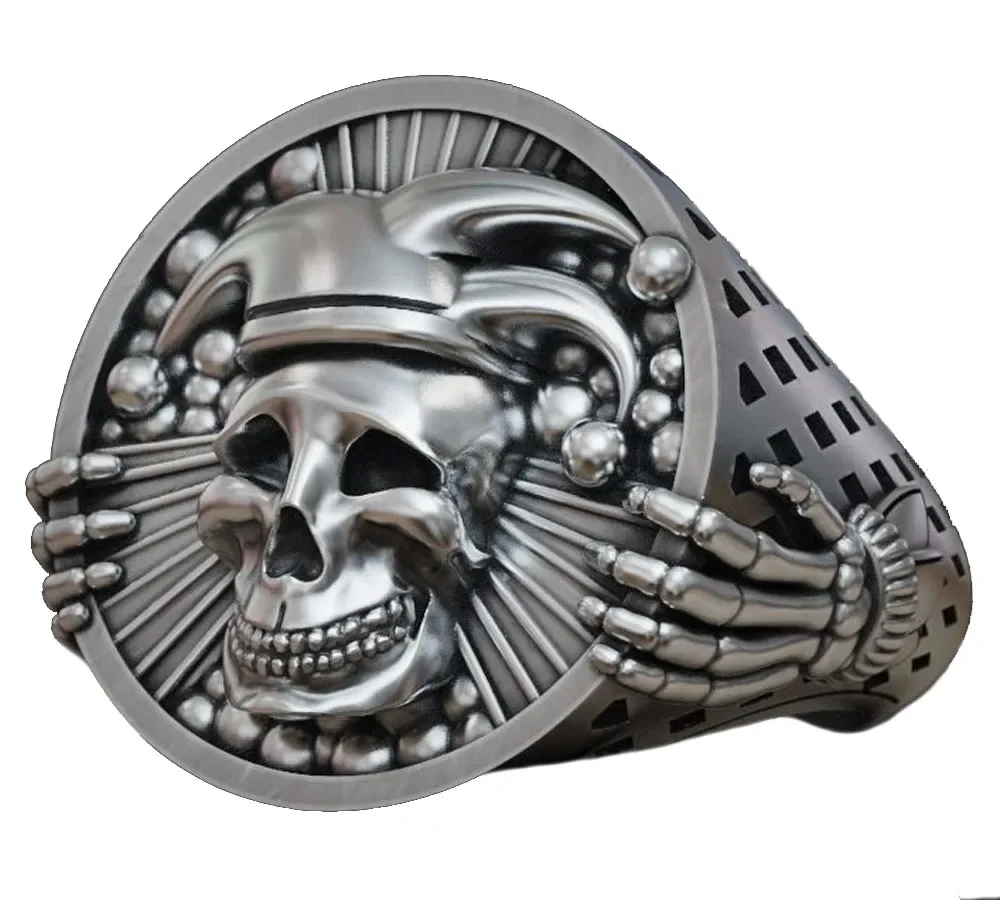 

25g Jester Jocker Clown Undead Skull Punk Style Mens Rings Customized 925 Solid Sterling Silver Rings Many Sizes 6-13