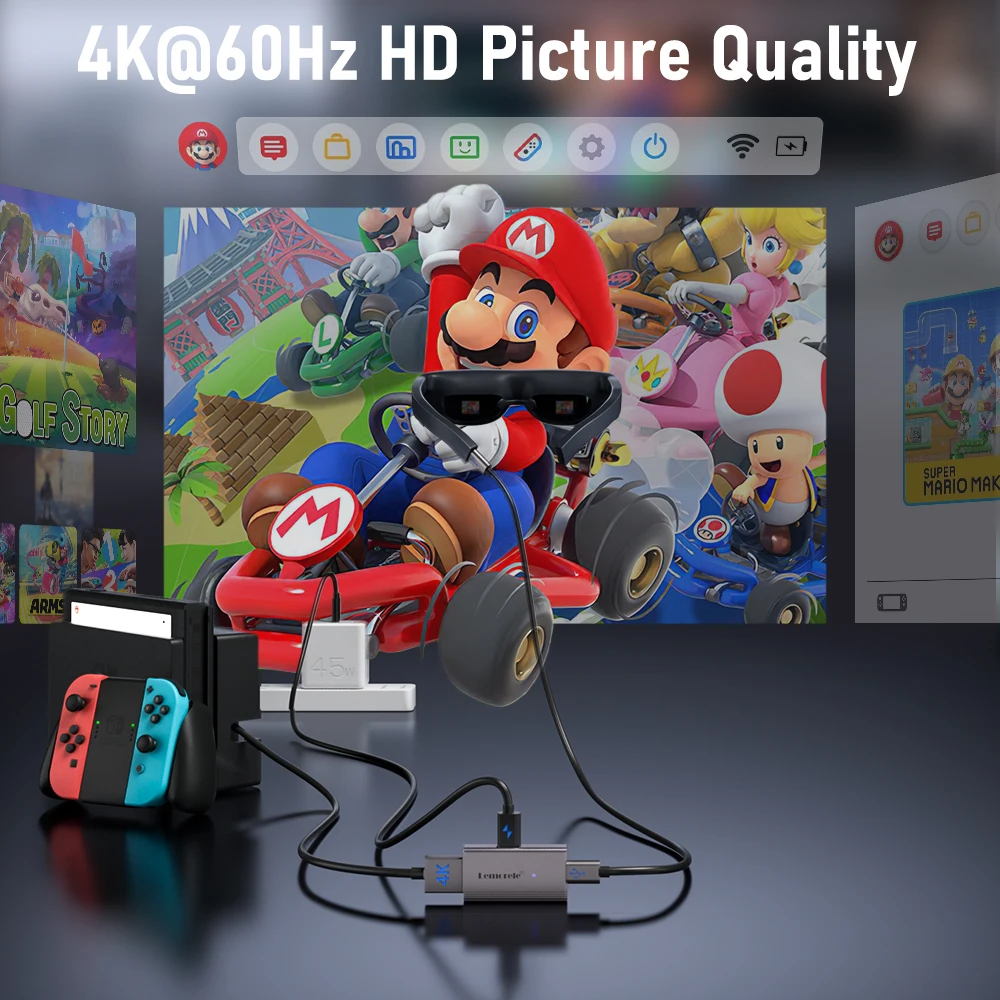 Lemorele-adaptador HDMI a tipo c 4k 60Hz, convertidor de gafas AR, adaptador de vídeo usb-c para Xreal Airs,Rokid AR, pantalla montada en la cabeza