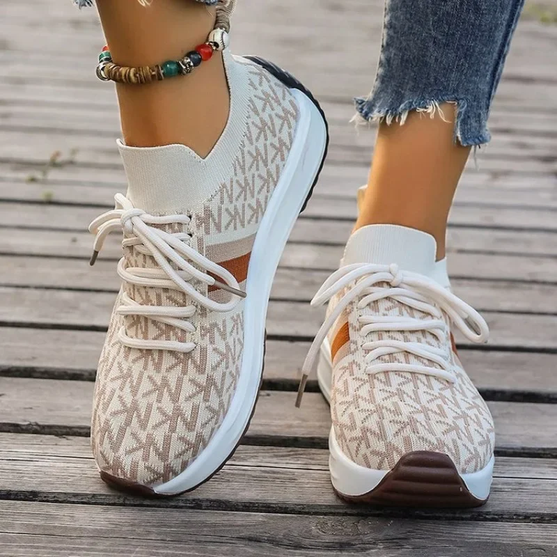 2024 Women Wedges Sneakers Lace-Up Breathable Sports Shoes Casual Platform Female Footwear Ladies Vulcanized Shoes Zapatillas