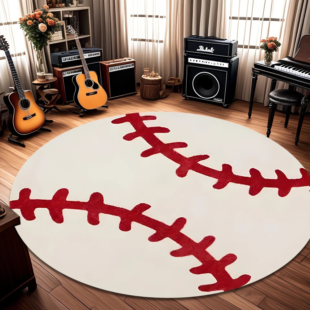 Playful Baseball-themed Round Carpet Baseball Enthusiast Home Decor Interior Area Rug Entrance Door Mat Teen Room Decor Rug