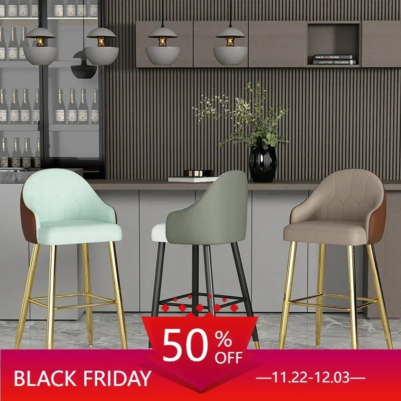 Designer Nordic Metal Dining Chairs Kitchen Leather Loft Semi-bar Dining Chairs Bar Stools Sillas Para Comedor Home Furniture