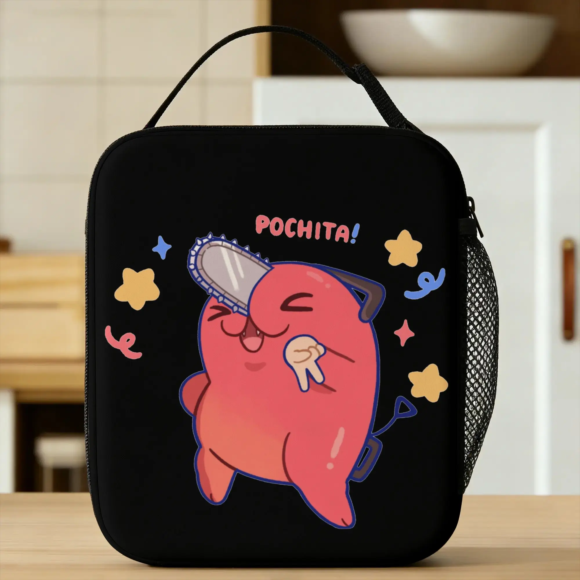 Pochita C-Chainsaws Man Insulated Lunch Bag High Capacity Manga Anime Reusable Thermal Bag Tote Lunch Box Work  Outdoor Girl Boy