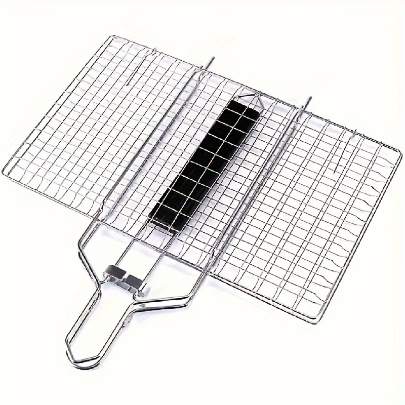 

1pc Foldable BBQ Grill Basket, Fish Roaster, Portable Vegetable Basket, Fish Holder With Removable Handle, BBQ Grill Rack, Grill