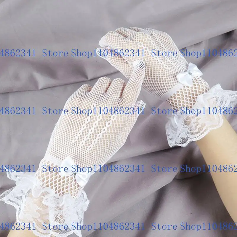 

5asd Elegant Women Ultra-Thin Short Summer Driving Cycling Lace Sunscreen Mesh Gloves
