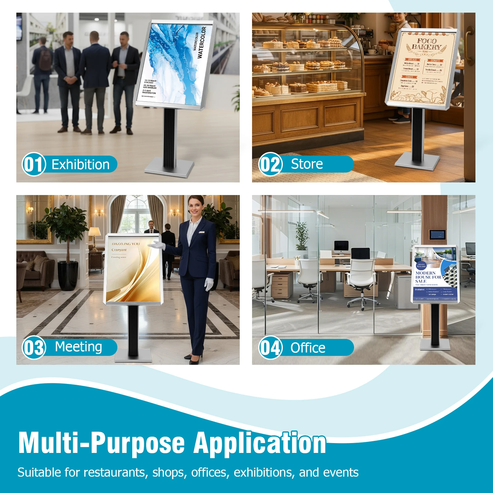 

Pedestal Poster Stand 20x27inch/24x31.5inch Pedestal Sign Stand with Snap-Open Frame Display for Malls Schools Restaurants