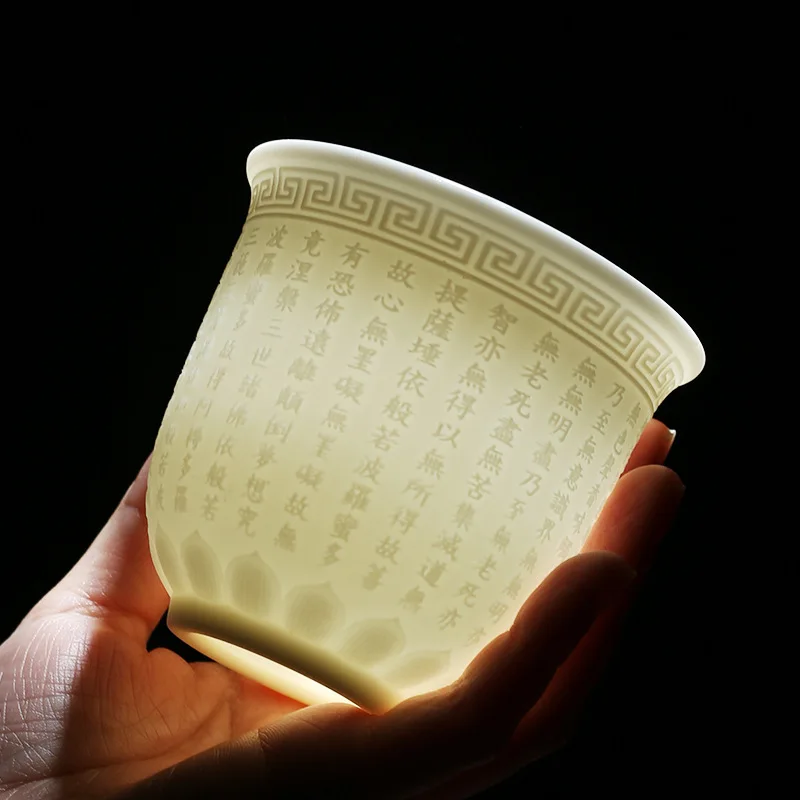200ml Rough Pottery Handmade Relief Heart Sutra Zen Cup Ceramic Master Individual Single Cup Chinese Portable Tea Cup 1pcs