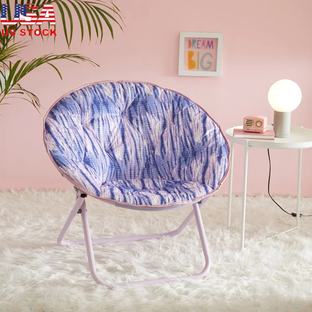

Soft Faux Fur Saucer Chair Indoor Folding Padded Seat Lightweight Metal Frame Easy Storage Tween Bedroom Comfort