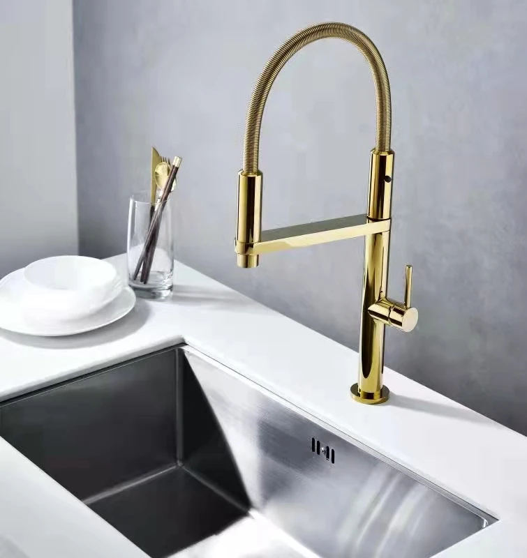 

Top Quality Brass Kitchen sink faucet Gold/Chrome/Rose gold Pull Down Copper Cold hot water Tall Kitchen mixer Tap One hole