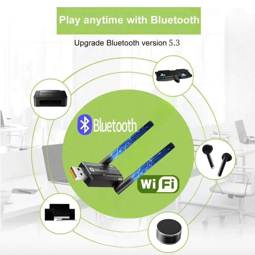 WiFI 6 900 Мбит/с USB-адаптер Bluetooth 5.4 Беспроводная сетевая карта AX900 Двухдиапазонный USB-ключ Wi-Fi6 для ПК Win 10 11 Драйвер бесплатно
