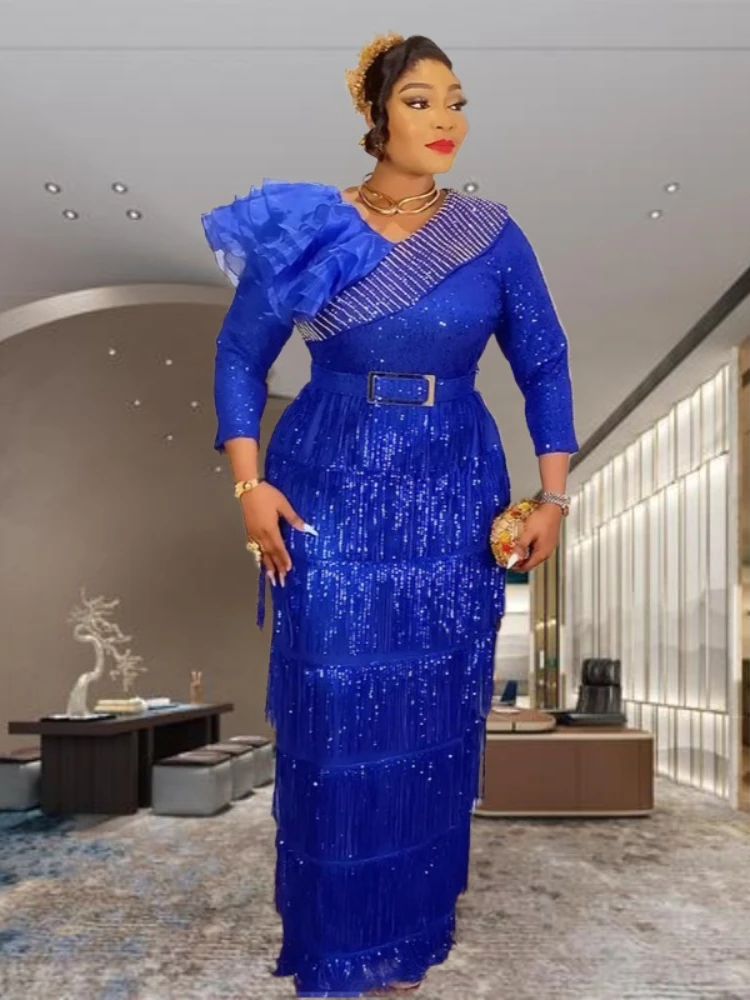 

Элегантное мусульманское платье макси в Турции размера плюс Дашики с кисточками и блестками, свадебное вечернее платье, африканские вечерние платья для женщин 2026