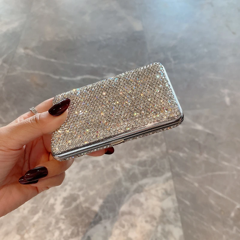 Luxury Sparkling Rhinestone Cigarette Case Portable Cigar Box Can Hold 20 Thin Cigarettes Smoking Accessories Cigarette Tool