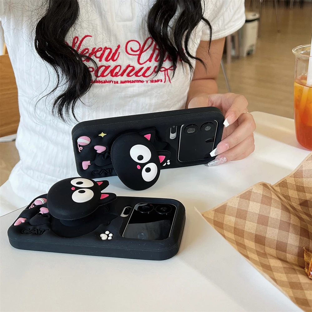 Niedliche 3D-Cartoon-Handyhülle mit schwarzer Katze, weiche Silikonhülle für Xiaomi 17 Pro Max, stoßfeste Schutzhülle mit Ständerfunktion, Fundas – Detail 3