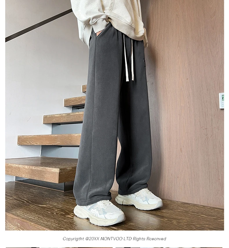Lamb fleece pants for boys in winter 2025, new style with added fleece and thickened men's casual cotton pants with added fleece