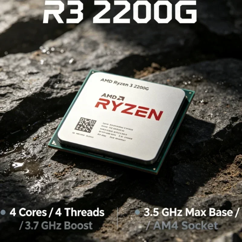 Processeur de bureau AMD R3 2200G avec graphismes intégrés Vega 8, 4 cœurs, 4 threads, 3,5 GHz, socket AM4, 14 nm, APU de jeu d'entrée de gamme