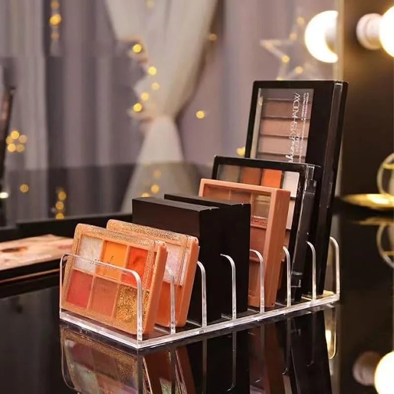 Transparent Eyeshadow Palette Organizer, Powder Blush Makeup Palette Storage Rack, Multi-Compartment Cosmetics Display Stand, Desktop Vanity Makeup Storage Box, Multifunctional Card and Data Cable Organizer
