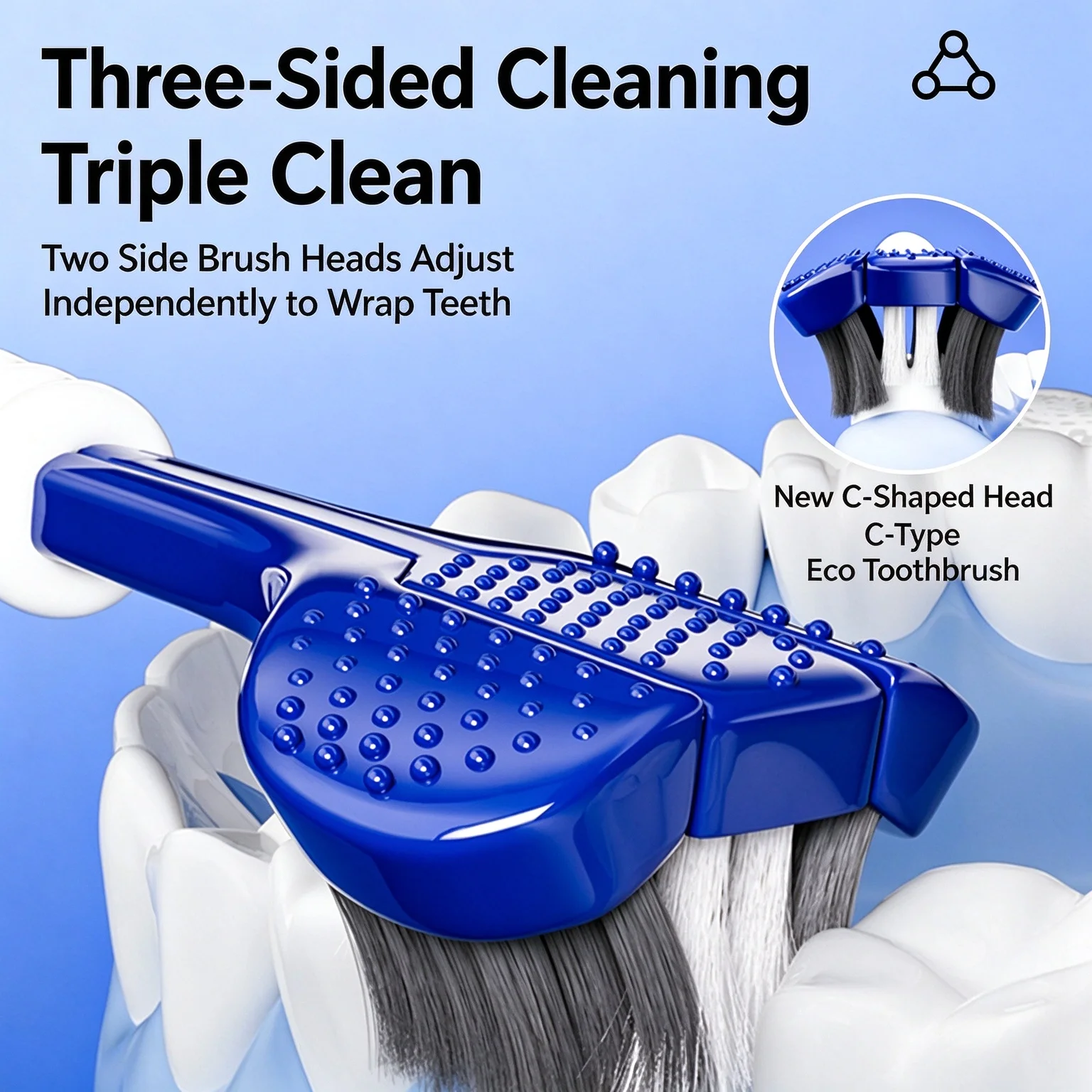 6 Pack Three Sided Toothbrush For Adults Soft Bristles Gum Protection Triple Head Design 58 Degree Angle Deep Clean Wrap Around