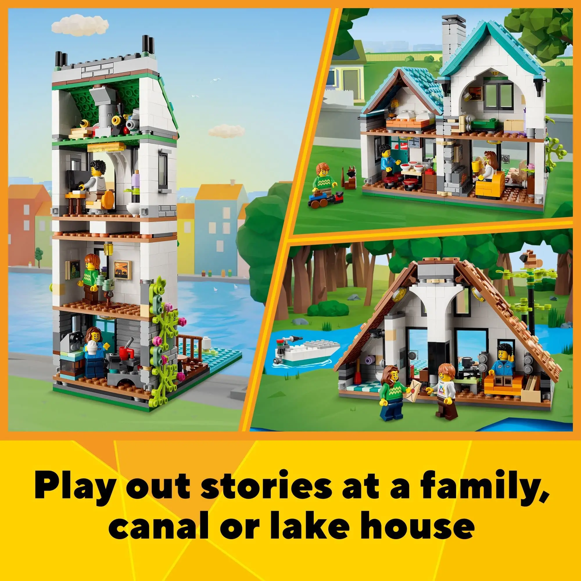 LEGO Creator 3 in 1 Cozy House Toy Set 31139 Building Kit with 3 Different Houses Plus Family Minifigures Accessories Gift