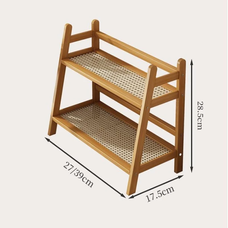 Rattan Rack Desk Simple Double-Layer Desktop Storage Dormitory Kitchen Bedroom Cup Rack Organization