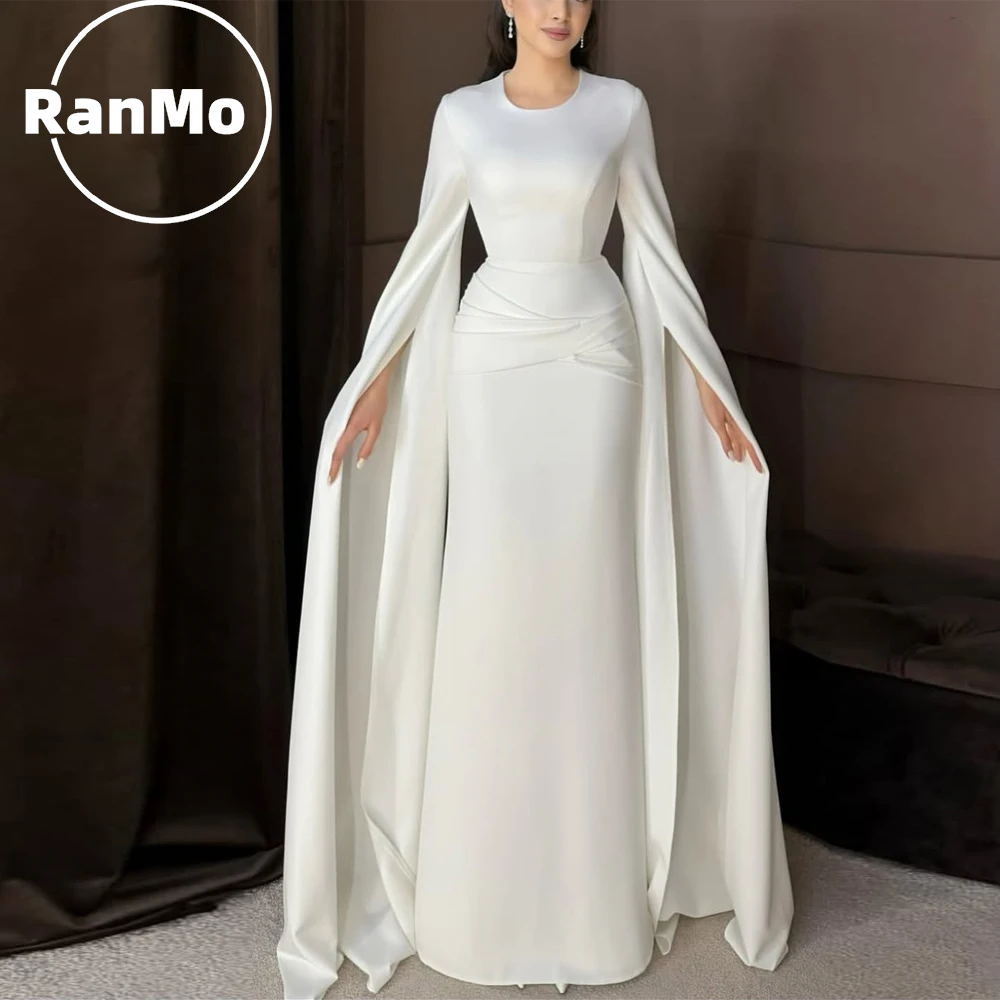 

Ranmo Simple Muslim Wedding Dresses Woman O Neck Satin Bride Gowns Long Sleeve 2026 Vestidos De Noche Customized Robe De Mariée