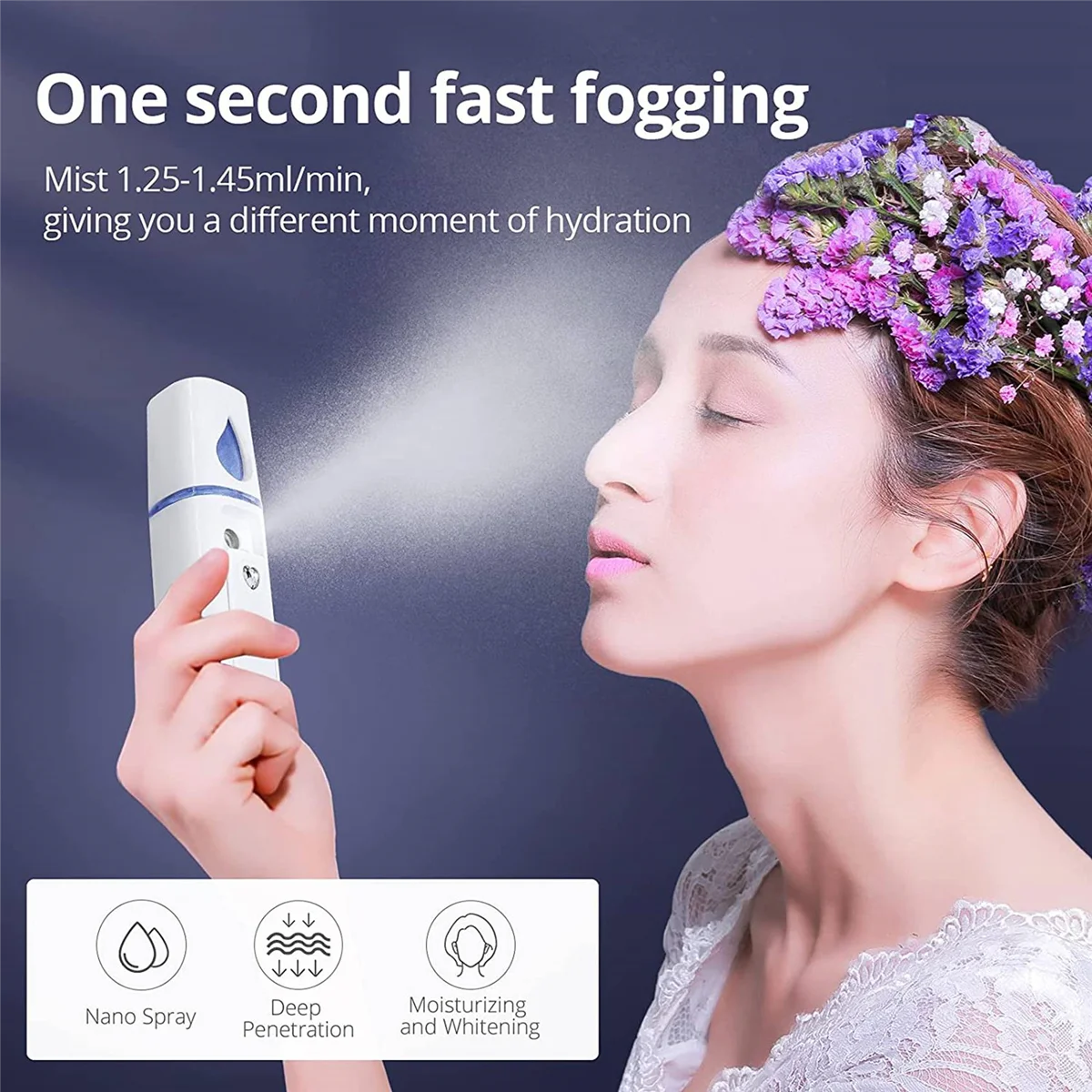 nano mister 10X Portable Nano Facial Mister Mini Facial Steamer Atomization Eyelash Extensions with Mirror White