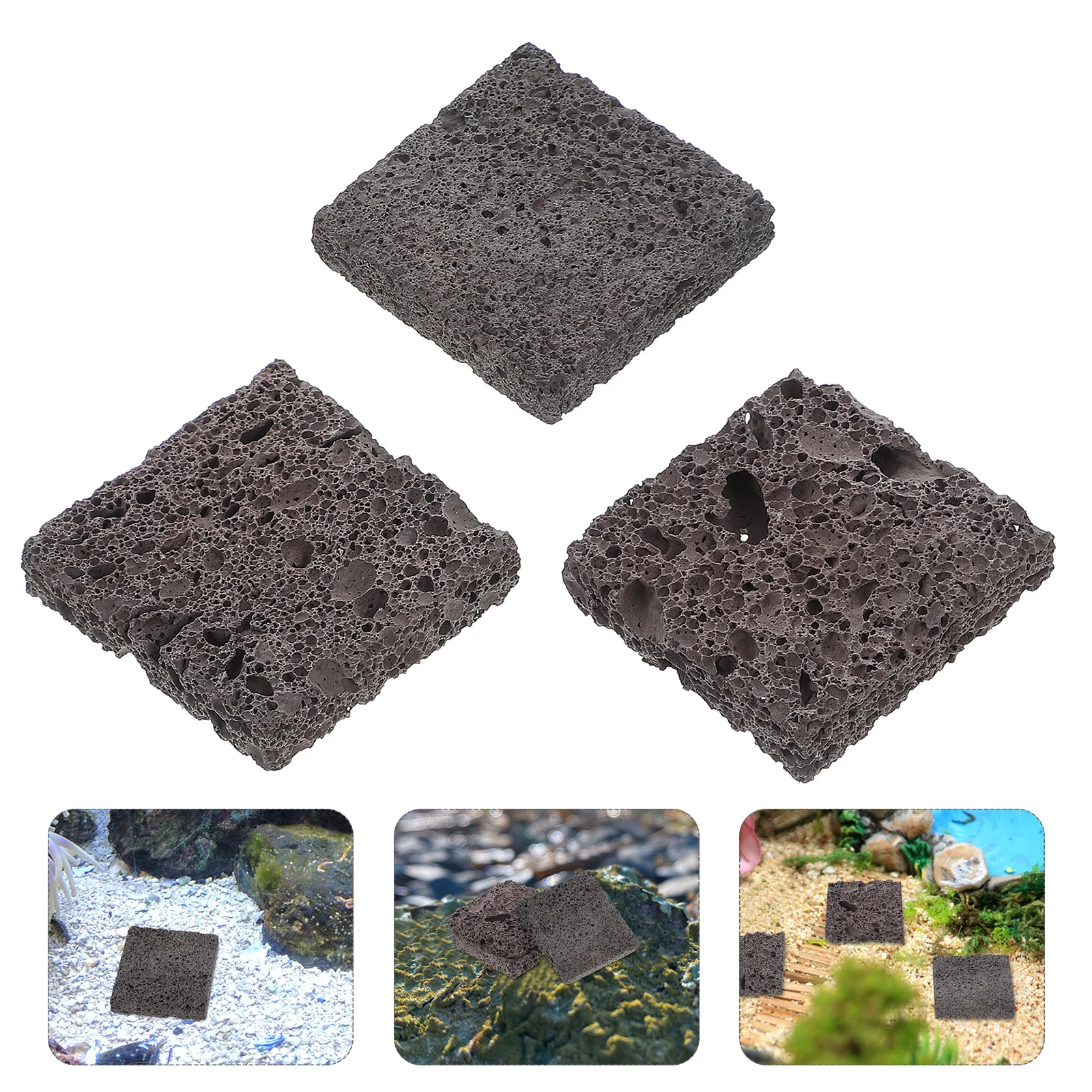 

3pcs Water Grass Planting Tiles Natural Volcanic Rock For Aquarium Plants Moss Easy Planting Fish Tank Decor Home Office