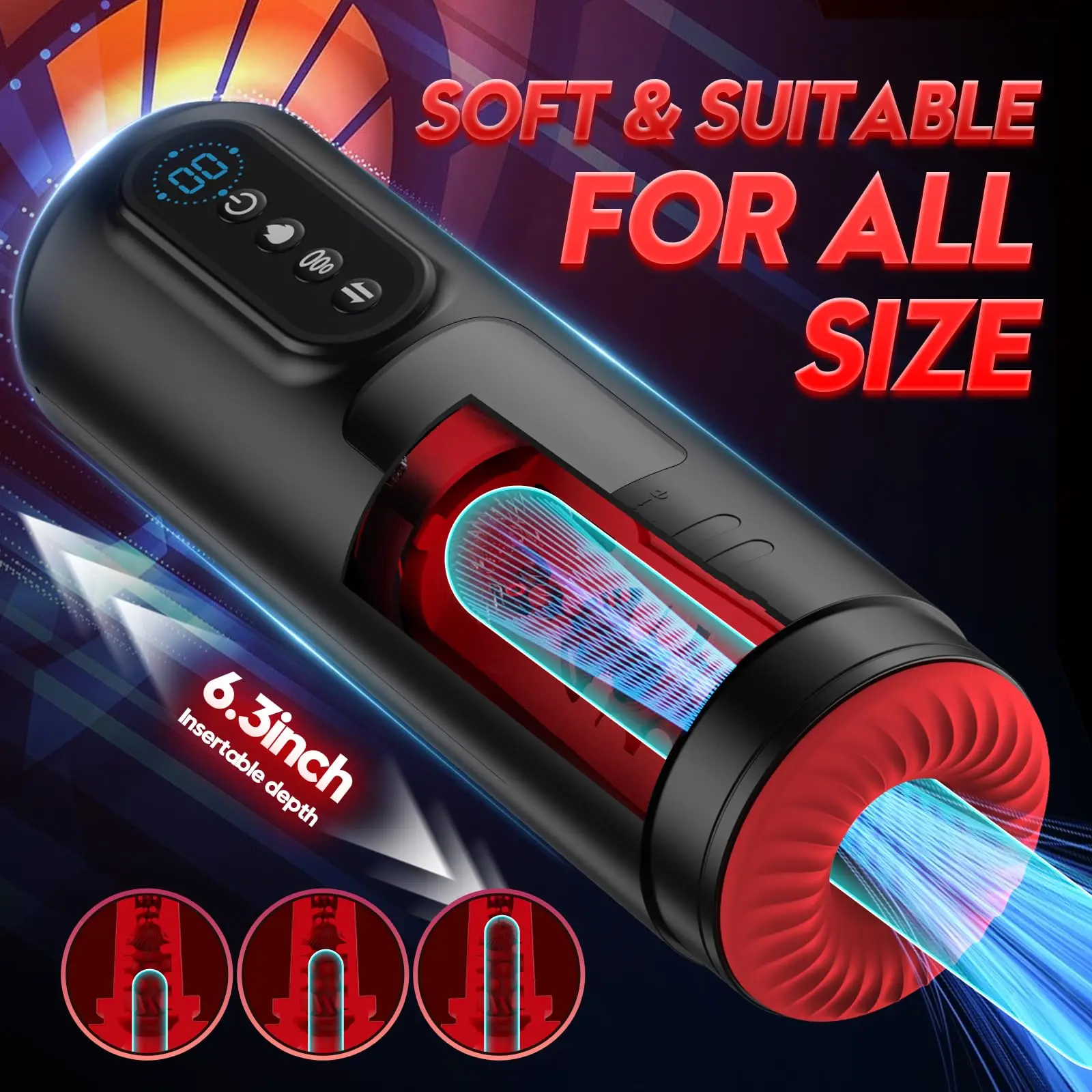 LCD التلقائي مص ذكر الاستمناء 9 Thrusting الاهتزاز اللسان آلة التدفئة كس القضيب مضخة جهاز استمناء الجنس لعب