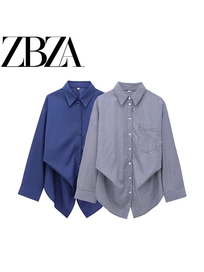 

Faionable Striped Casual Batwing Sve irt Women's Sle Spring New Design ZBZA irt Long Sve Button Closure Slim Fit