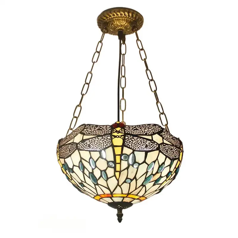 

12inch 30cm Stained Glass Light Beige Dragonfly Anti-chandelier Aisle Corridor Entrance Balcony Tiffany Pendant Light