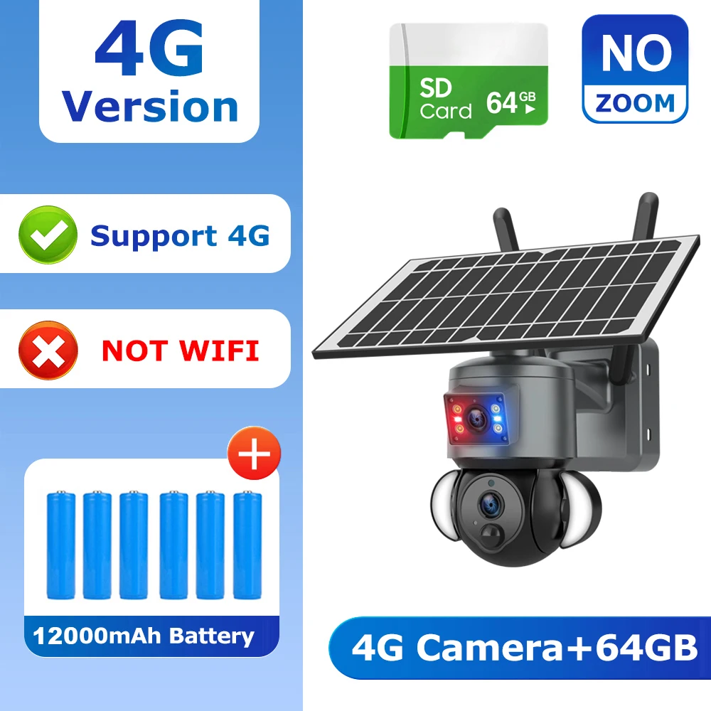 SHIWOJIA 4K 8MP Solar Camera 4G SIM/WIFI Beveiliging Outdoor Dual Lens Opname Humanoïde Tracking Kleur Nachtzicht PTZ Cam