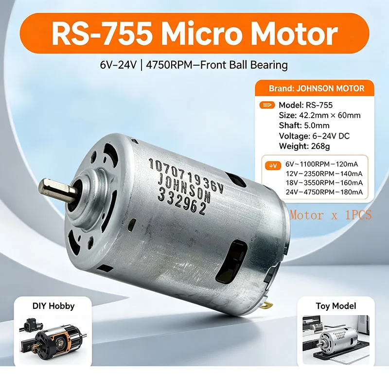 RS-755 1070719 Mikro-Elektromotor 42mm Vorderes Kugellager DC 6V 12V 18V 24V 4750RPM für DIY Hobby Spielzeugmodell