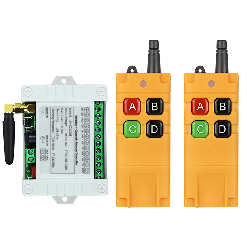433MHz AC 110V 220V 4CH rf Remote Control Switch Wireless Relay Receiver Controller usb Rechargeable for Garage\ Door\LED\Bulb