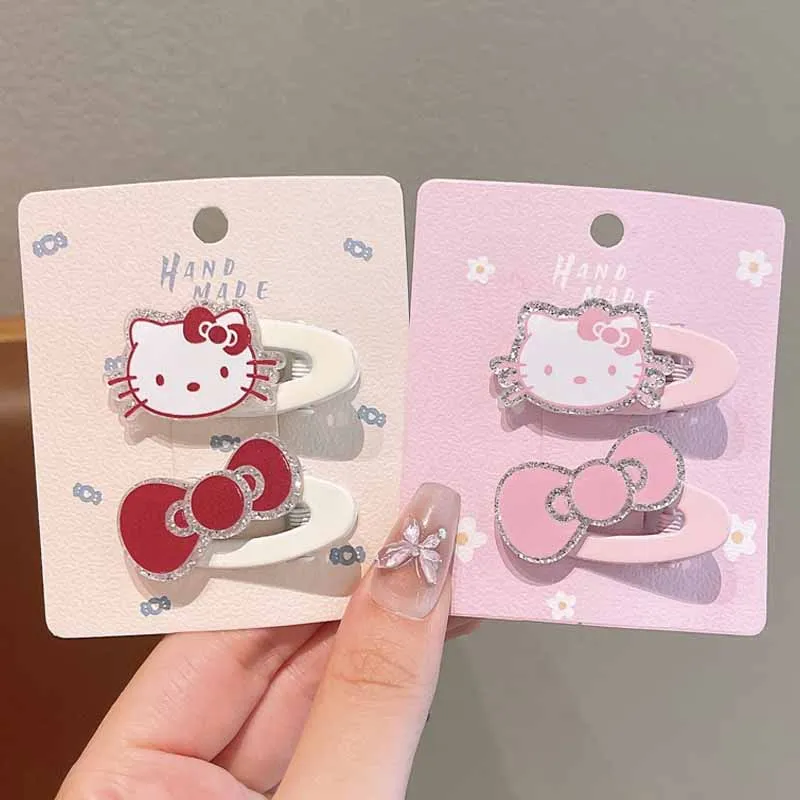 2/4개 세트 아기 헤어 클립 만화 헬로키티와 리본 여자아이 헤어핀 귀여운 어린이 클립 바레트 아기 헤어 액세서리