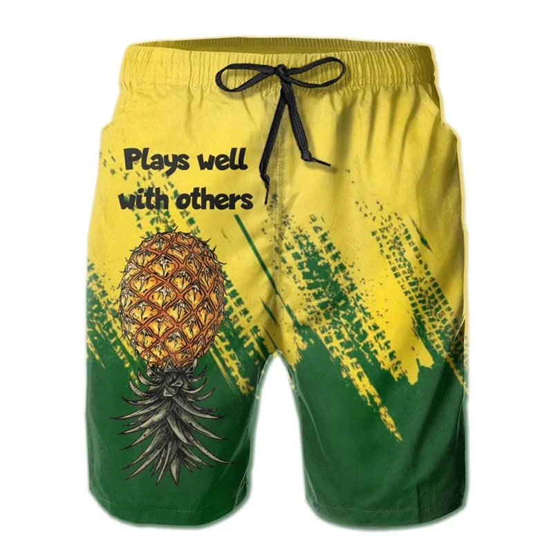 Full Print Pineapple Graphic Beach Shorts For Men Quick Dry Casual Plus Size Short Pants Men's Swim Trunks Ropa De Hombre