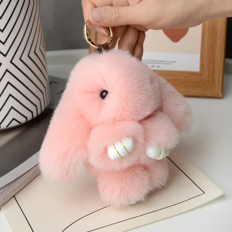 Rabbit keychain ring fluffy fur fluffy rabbit rabbit small accessory keychain charming and cute keychain on bag car key pendant