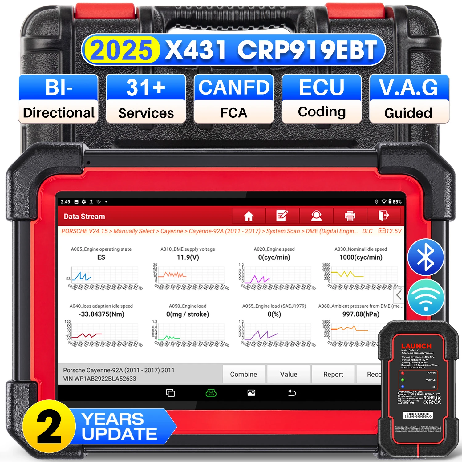 LAUNCH X431 CRP919E CRP919E BT herramientas de diagnóstico de coche OBD OBD2 escáner Dbscar VII 7 escaneo automático 31 + reinicio puede codificación FD Doip ECU
