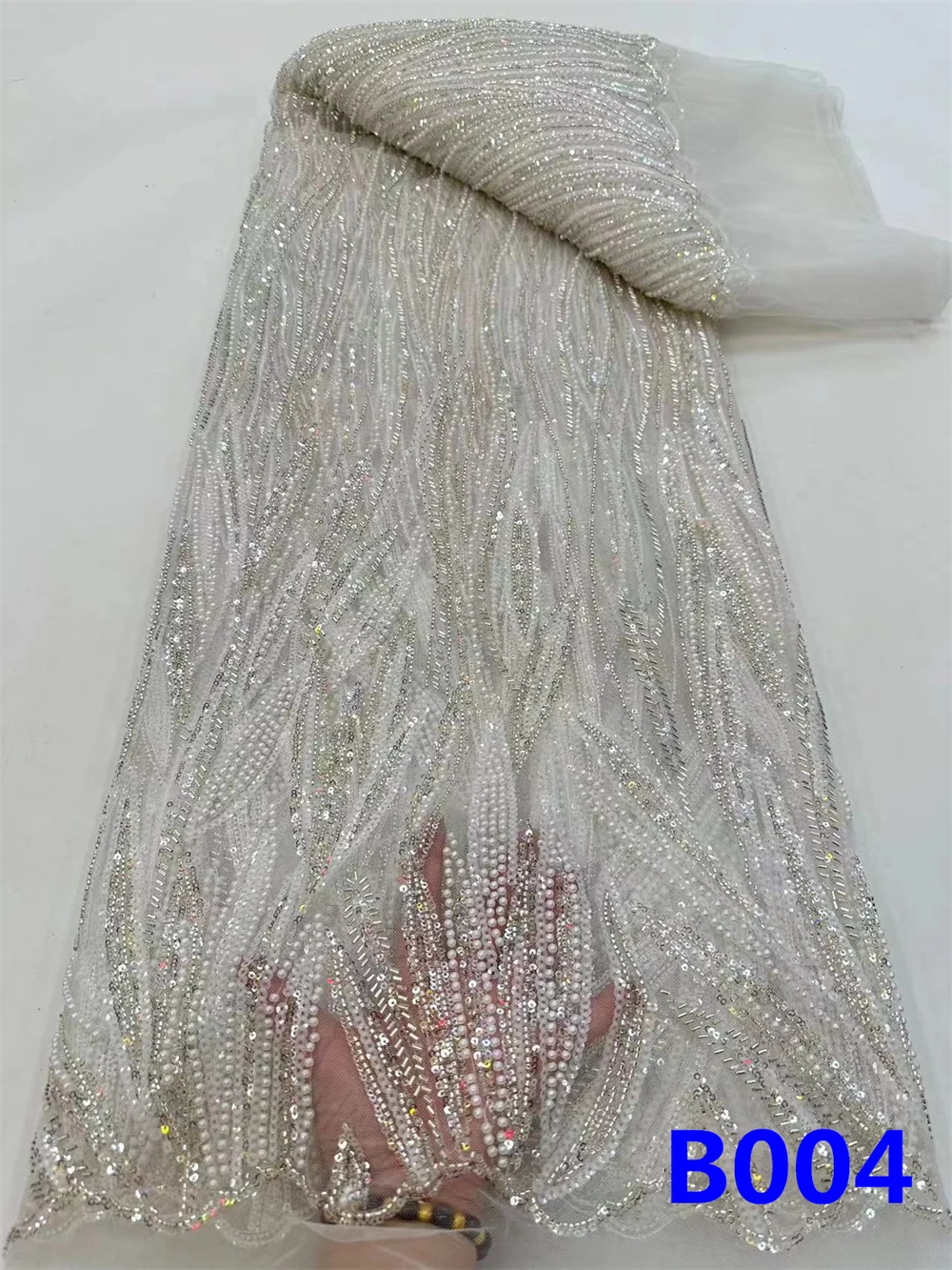 African Lace Fabric New Arrival 2023 high Quality nigerian Sequin Beaded Fabric Embroidery Lace Fabric for party dress