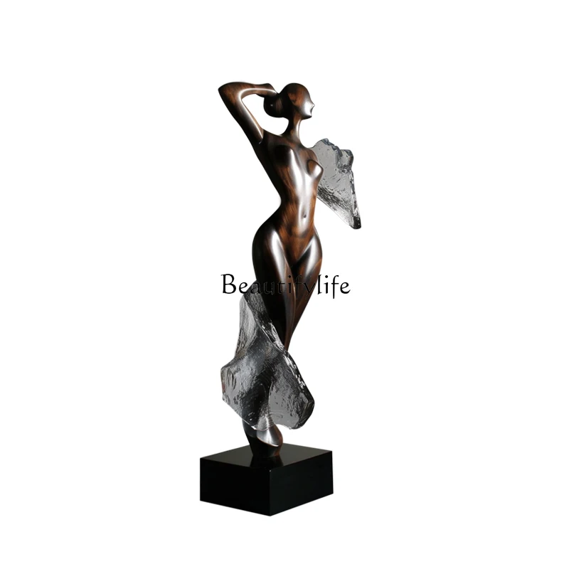 

Abstract figure solid wood sculpture art ornament light luxury high-end living room entrance decoration