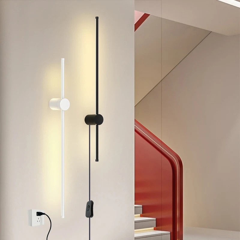 Lámparas de pared LED con interruptor de enchufe europeo para sala de estar, candelabro de pared para fondo de sofá, pasillo, interior, negro,